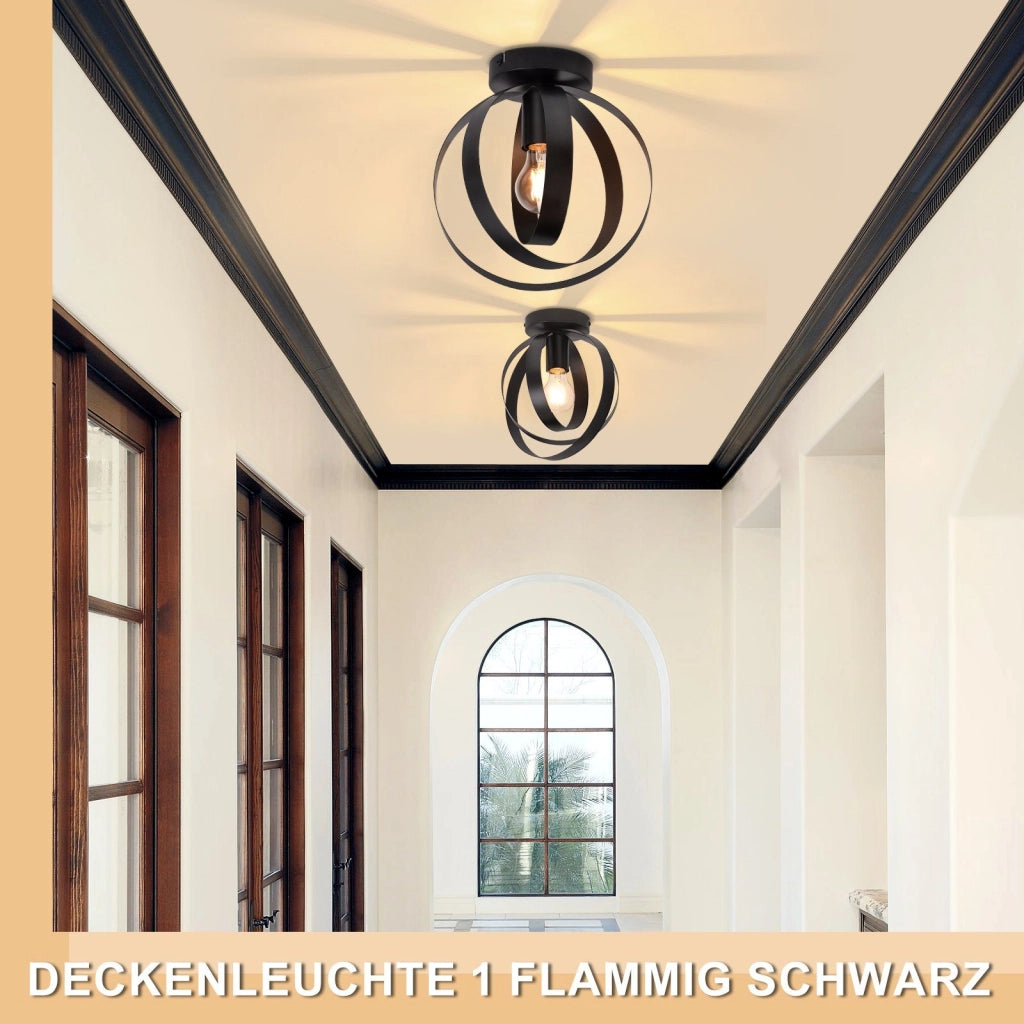 ZMH Lampada da soffitto metallo nero industriale ferro E27 paralume retrò per corridoio cucina ristorante