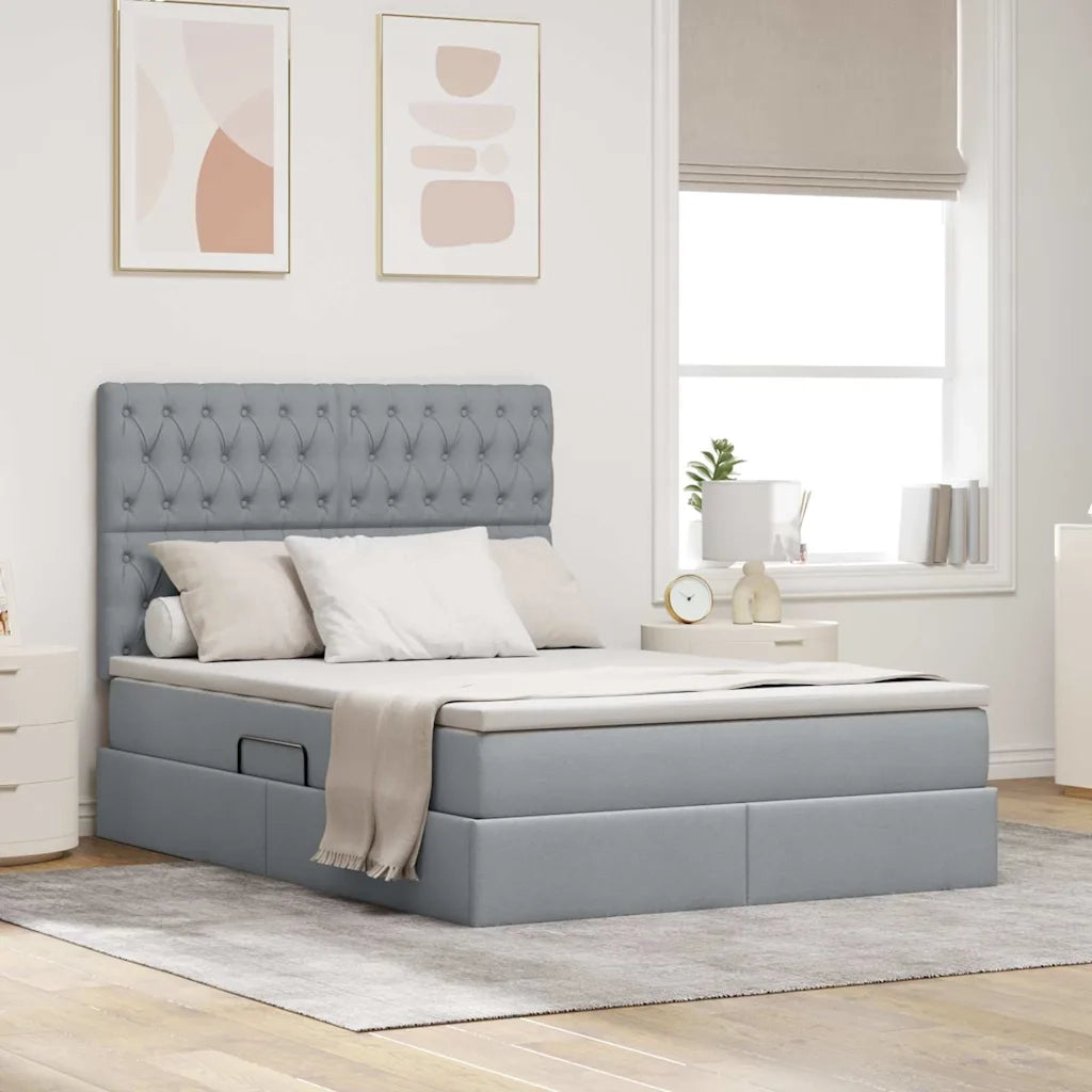Letto con contenitore e LED con led Grigio chiaro 140 x 200 cm
