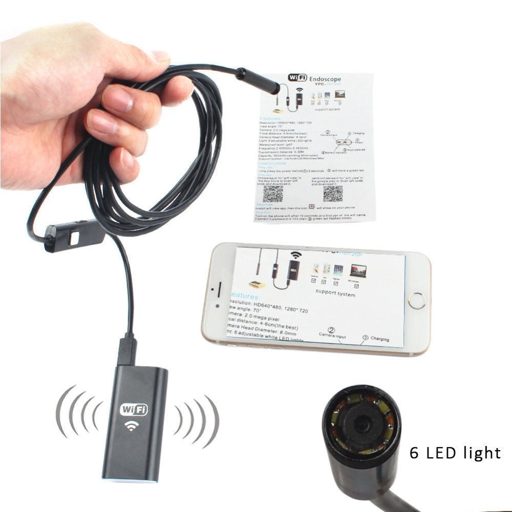 Trade Shop - Telecamera Endoscopica Per Ispezione Wifi Per Smartphone 6 Led Mt Ip67 -