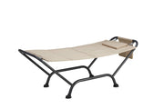 Amaca con supporto in acciaio antracite 98x230cm, telo beige, cuscino, porta riviste Fredi