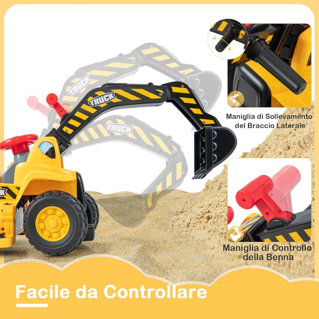Escavatore Elettrico per Bambini, Ruspa con Vano Clacson ed Effetti Sonori, Canestro da Basket Pieghevole e 3 Palline, Giocattolo per Scavare per Bambini 2 Anni +