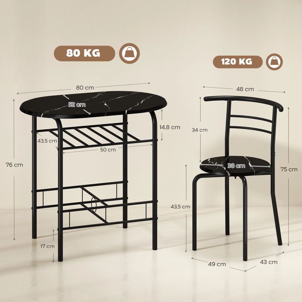 Set Tavolo Moderno con 2 Sedie per Sala da Pranzo Design Salvaspazioin MDF e Metallo Marrone e Nero