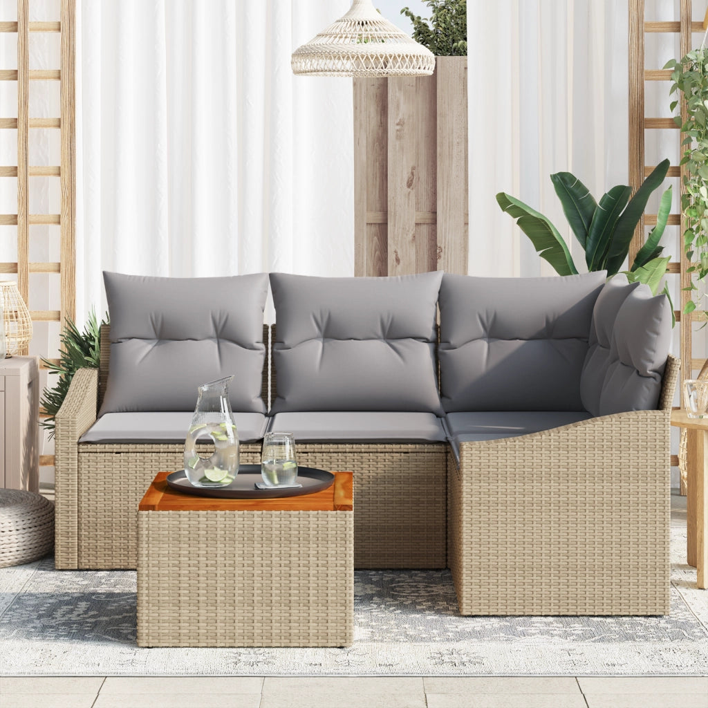 Set di 5 Pezzi Divano da Giardino con Cuscini Beige