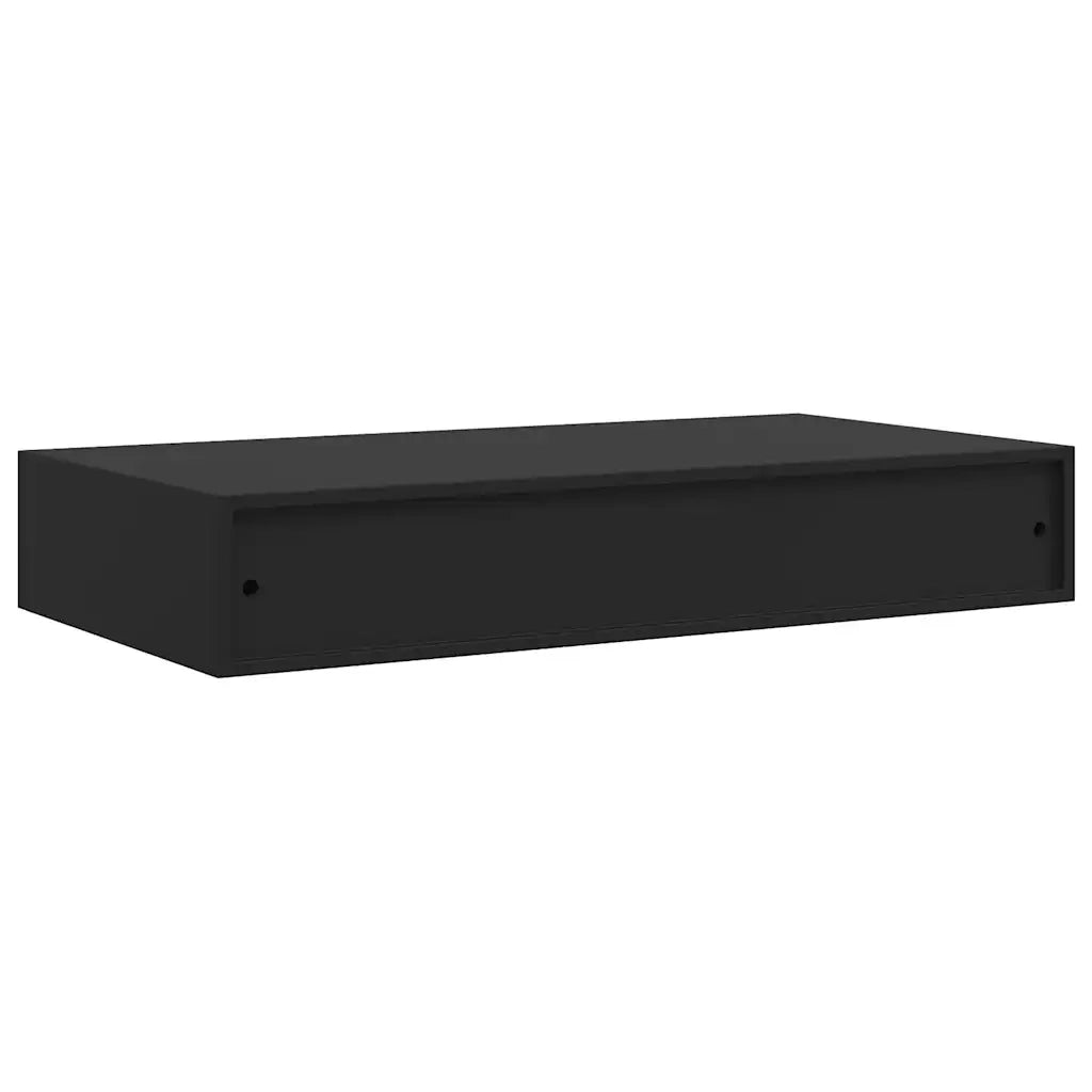 Mensola a Muro Galleggianti con Cassetto Nera 48x25x8 cm 288205