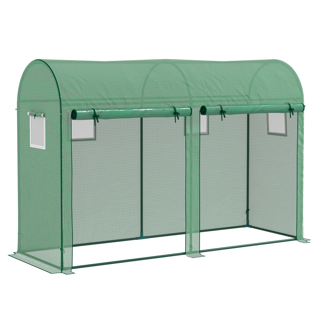 Serra da giardino 300x100x200 cm con porta avvolgibile e 4 finestre, struttura in acciaio e copertura PE verde
