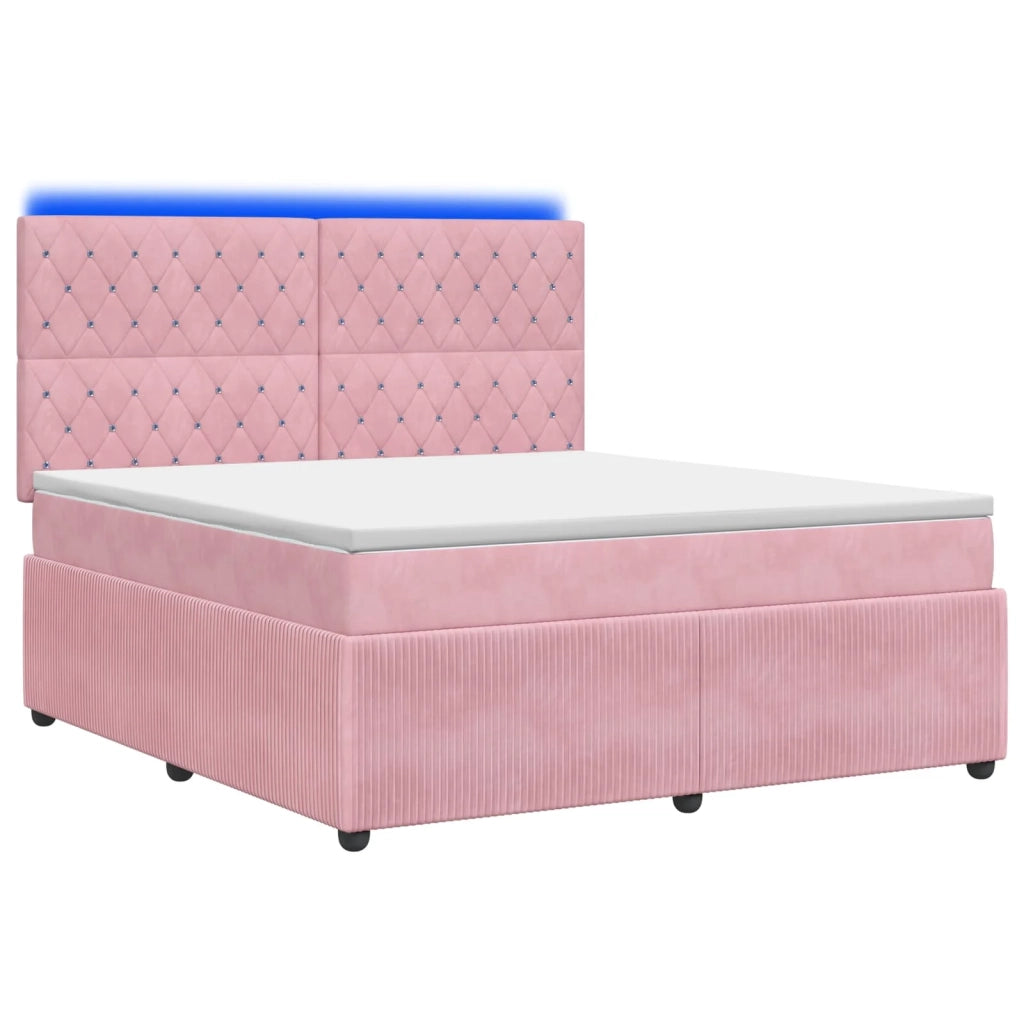 Letto Box Spring LED con Materasso Rosa 140 x 190 cm Velluto 3456064