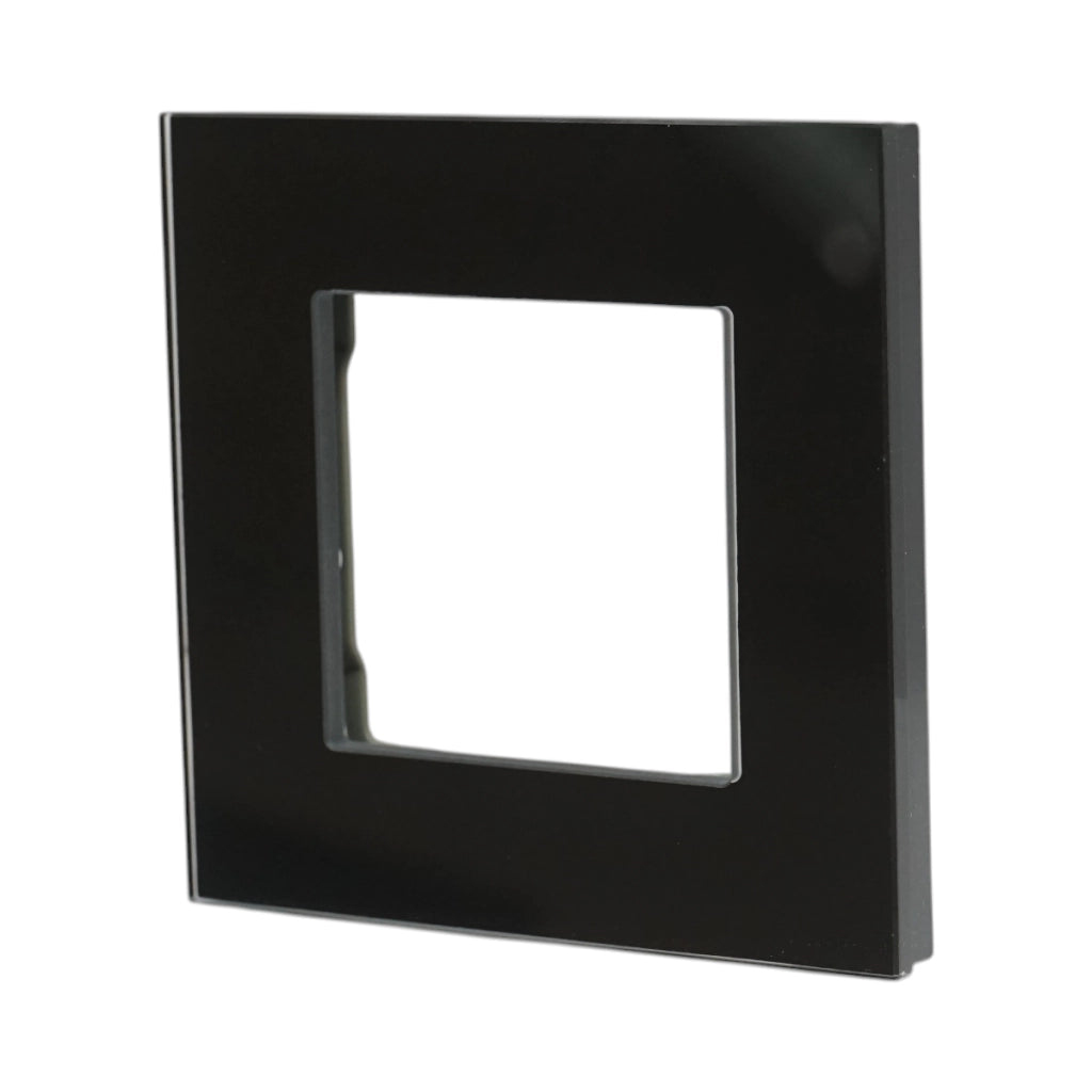 Cornice singola in vetro nero per presa e interruttore 86x86x10 mm