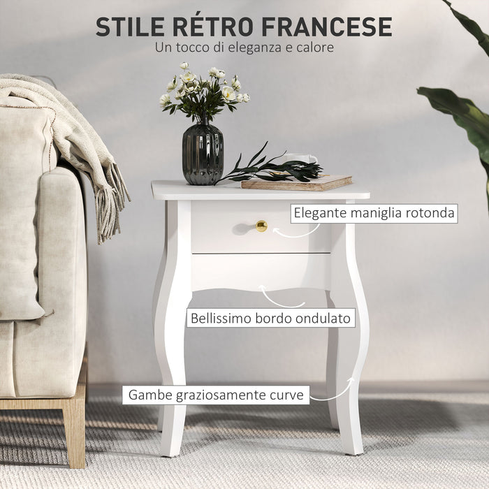 Tavolino da Salotto in Stile Francese 45x35x55 cm in MDF Bianco
