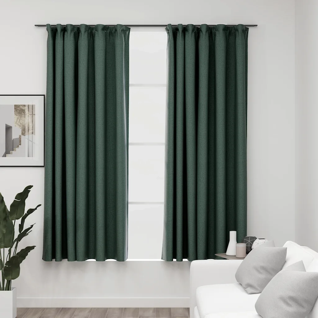 Tende Oscuranti | Tende Blackout con Ganci Effetto Lino 2 pz Verdi 140x175 cm