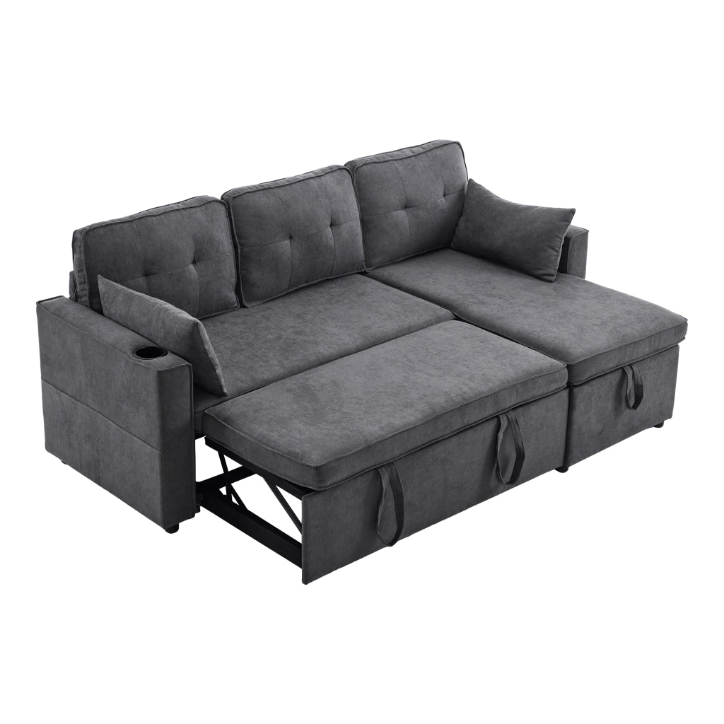 Divano Letto Angolare con Contenitore e Portabicchieri ¨C MINIMAL ¨C Tessuto