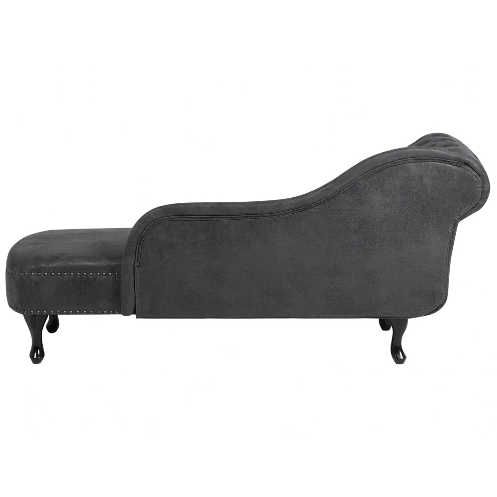 Chaise longue grigia con bottoni in finta pelle scamosciata moderna