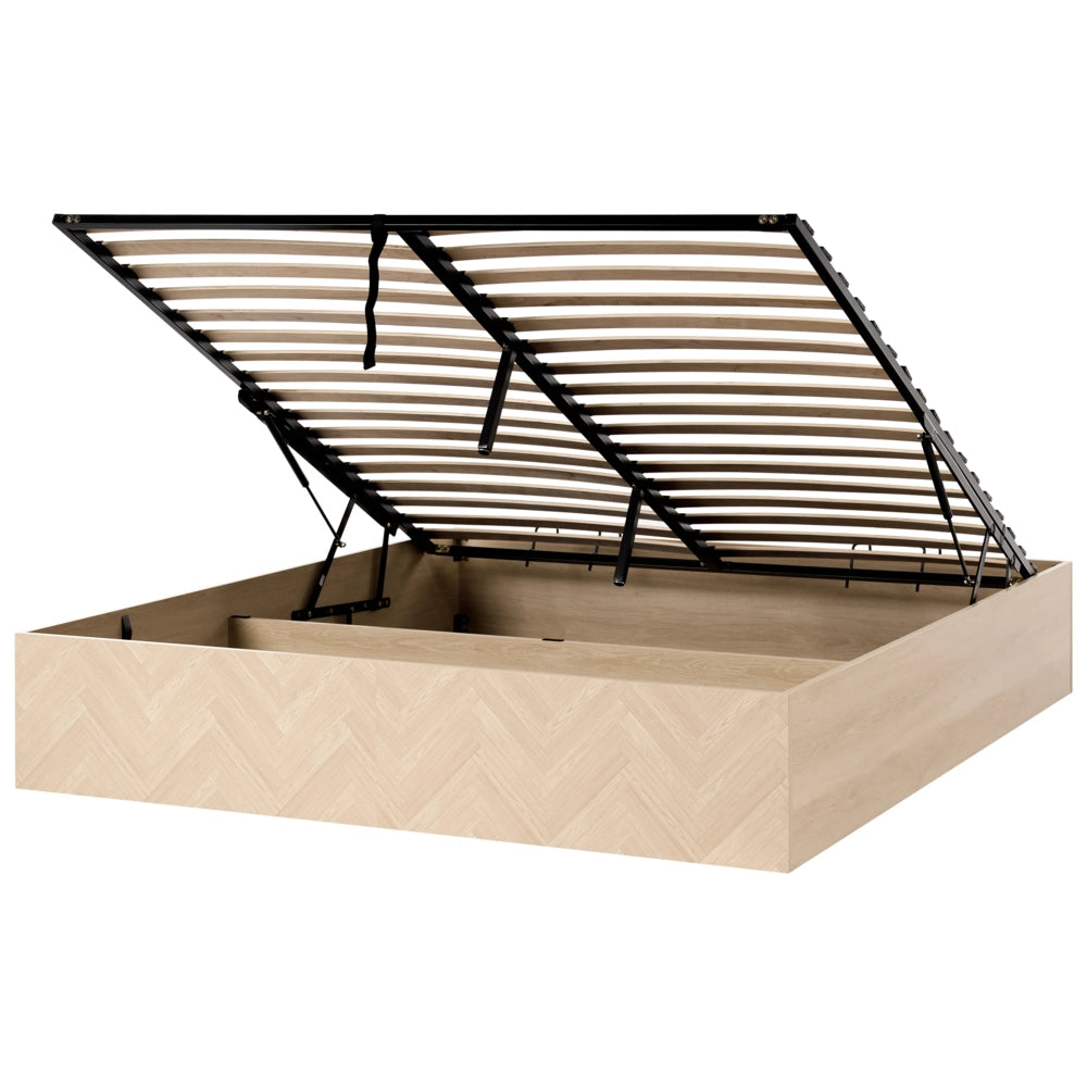 Letto matrimoniale con contenitore ottomano MDF Aspetto naturale Marrone chiaro 180 x 200 cm Stile scandinavo minimalista