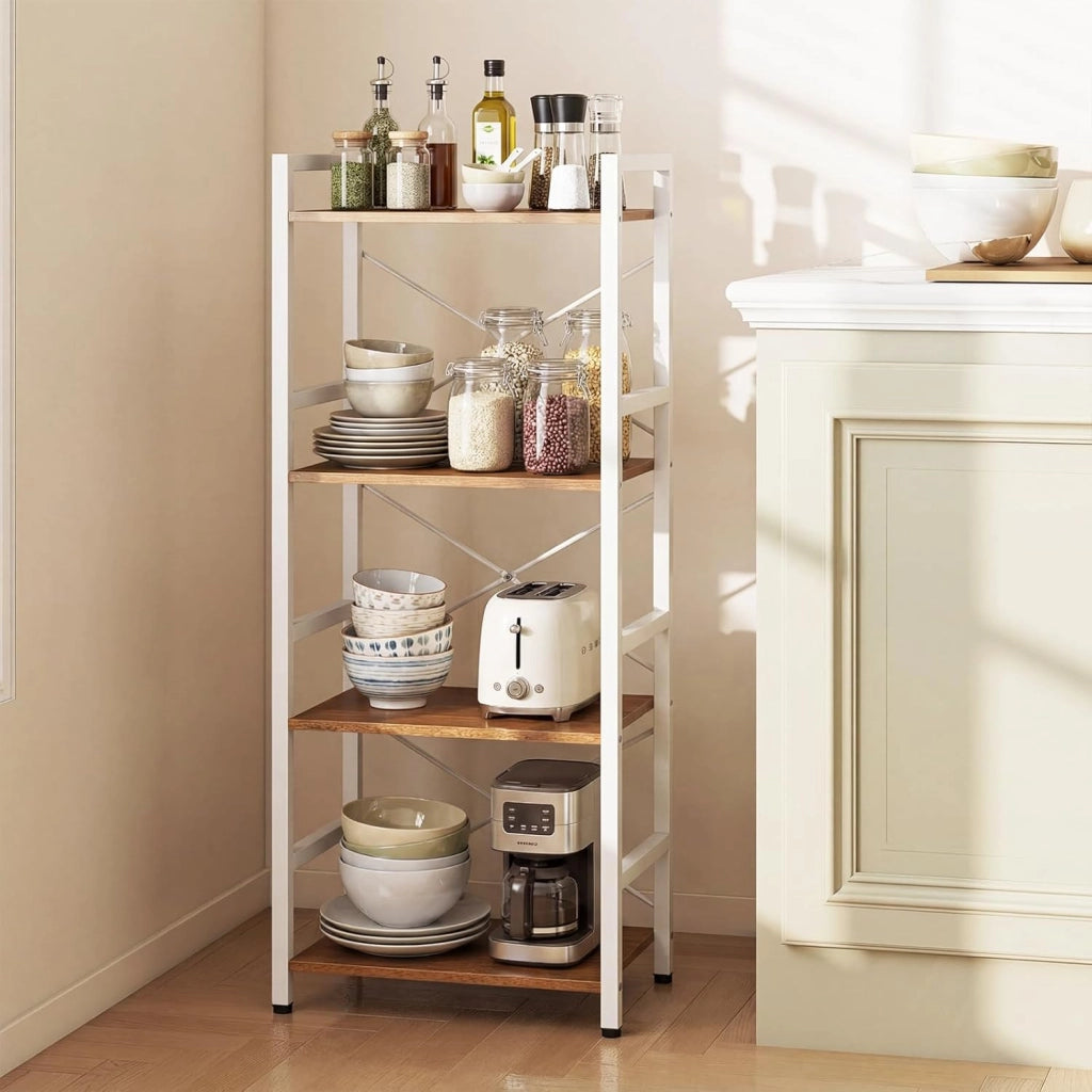 Libreria a 4 Ripiani, Scaffale Portaoggetti con Struttura in Metallo, con Ripiani Aperti e Design Anti-caduta, per Soggiorno Ufficio Casa, 41,5x27,5x100 cm (Naturale)