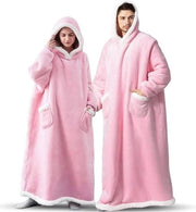 Dekenen capuchon lungo - Flanelli oversized deken hoodie con cappuccio e tasche - con imbottitura Sherpa e cappuccio - deken di piuma soffice e comoda - per adulti uomo e donna - Rosa chiaro - 120cm - 120cm