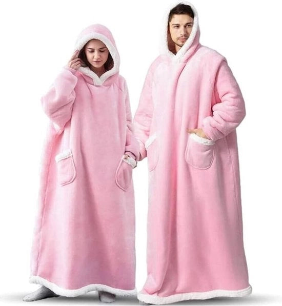 Dekenen capuchon lungo - Flanelli oversized deken hoodie con cappuccio e tasche - con imbottitura Sherpa e cappuccio - deken di piuma soffice e comoda - per adulti uomo e donna - Rosa chiaro - 120cm - 120cm