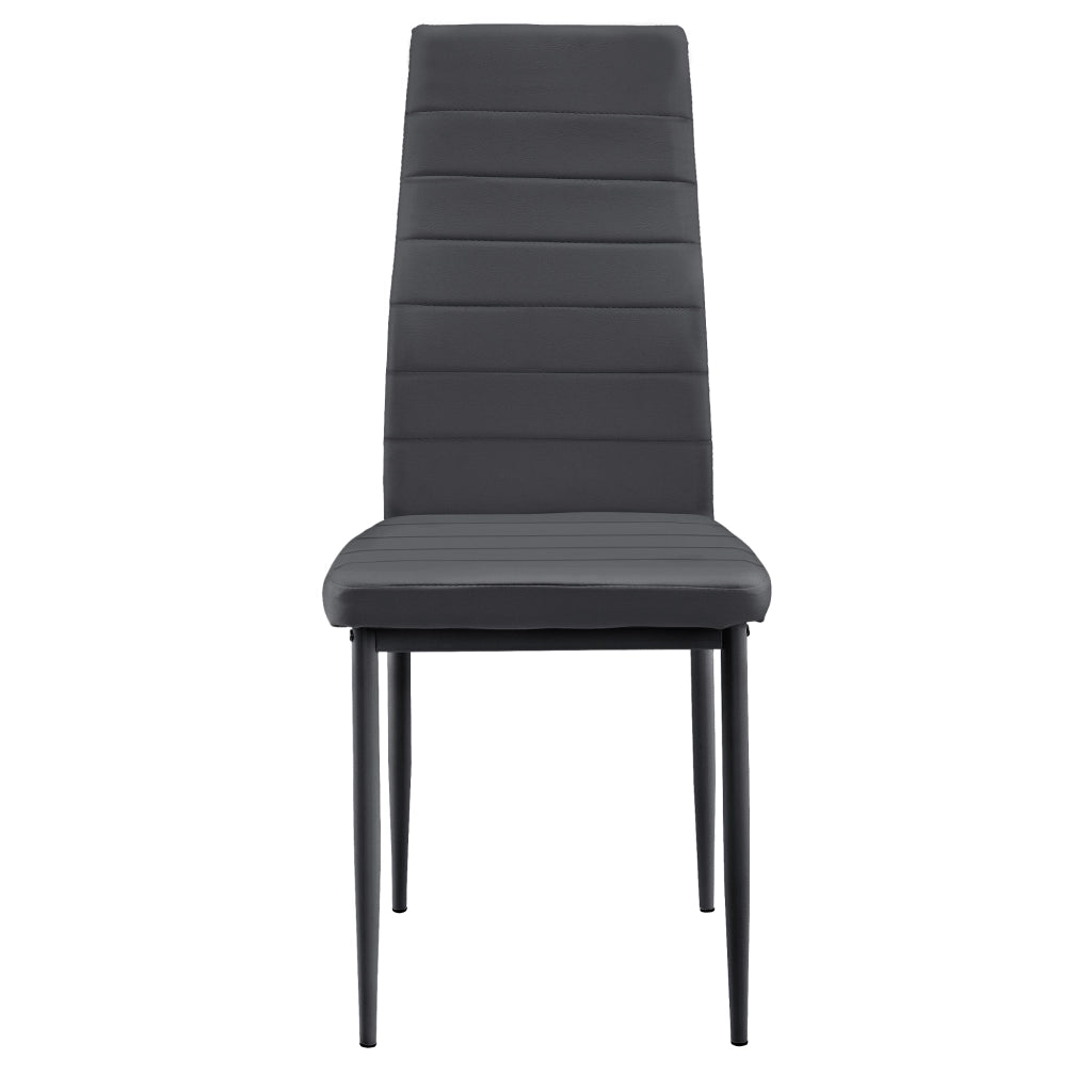 Set da Sala da Pranzo Tavolo con 4 Sedie Gambe in Acciaio Rivestimento in Similpelle - Nero / Grigio Scuro [en.casa]