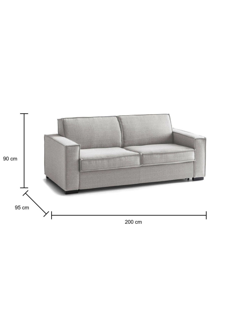 Divano Letto Adalberto, Divano a 3 posti, Made in Italy, SofÒ  Soggiorno con apertura girevole, in tessuto imbottito, con Braccioli slim, cm 200x95h90, Grigio