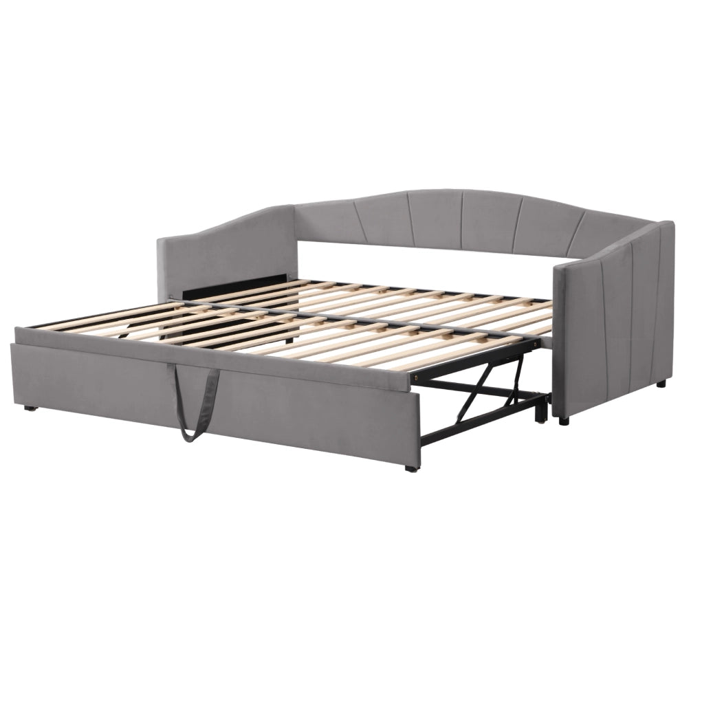 Divano letto imbottito estraibile 90x200/180x200 cm in grigio