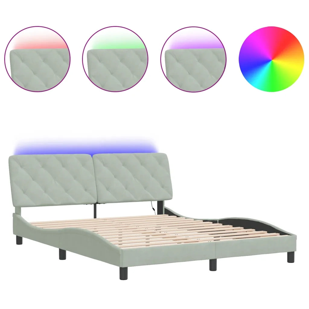 Giroletto con LED senza Materasso Grigio Chiaro 160x200 cm in Velluto 3213861