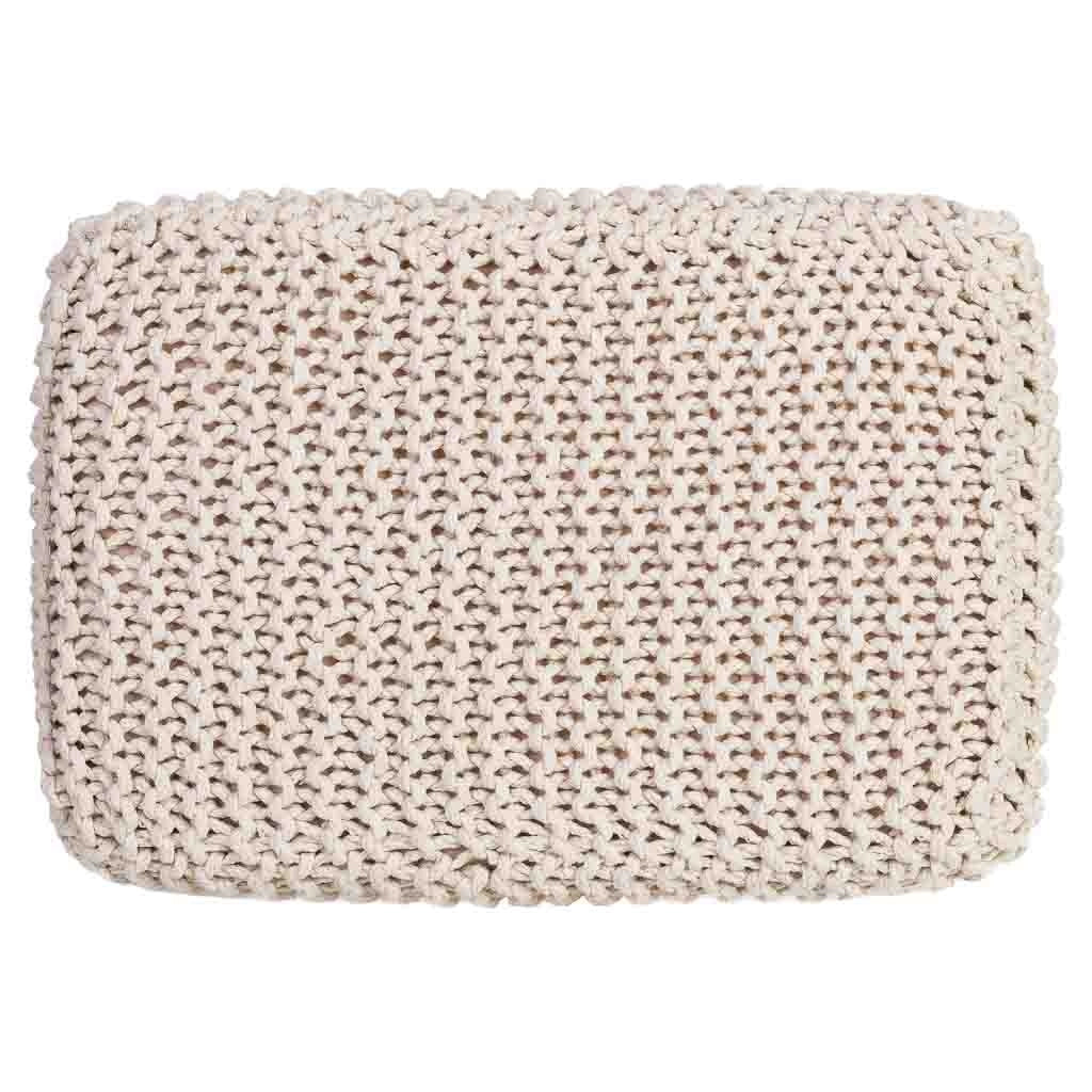 Sgabello in cotone intrecciato e legno bianco 26x39x44h cm