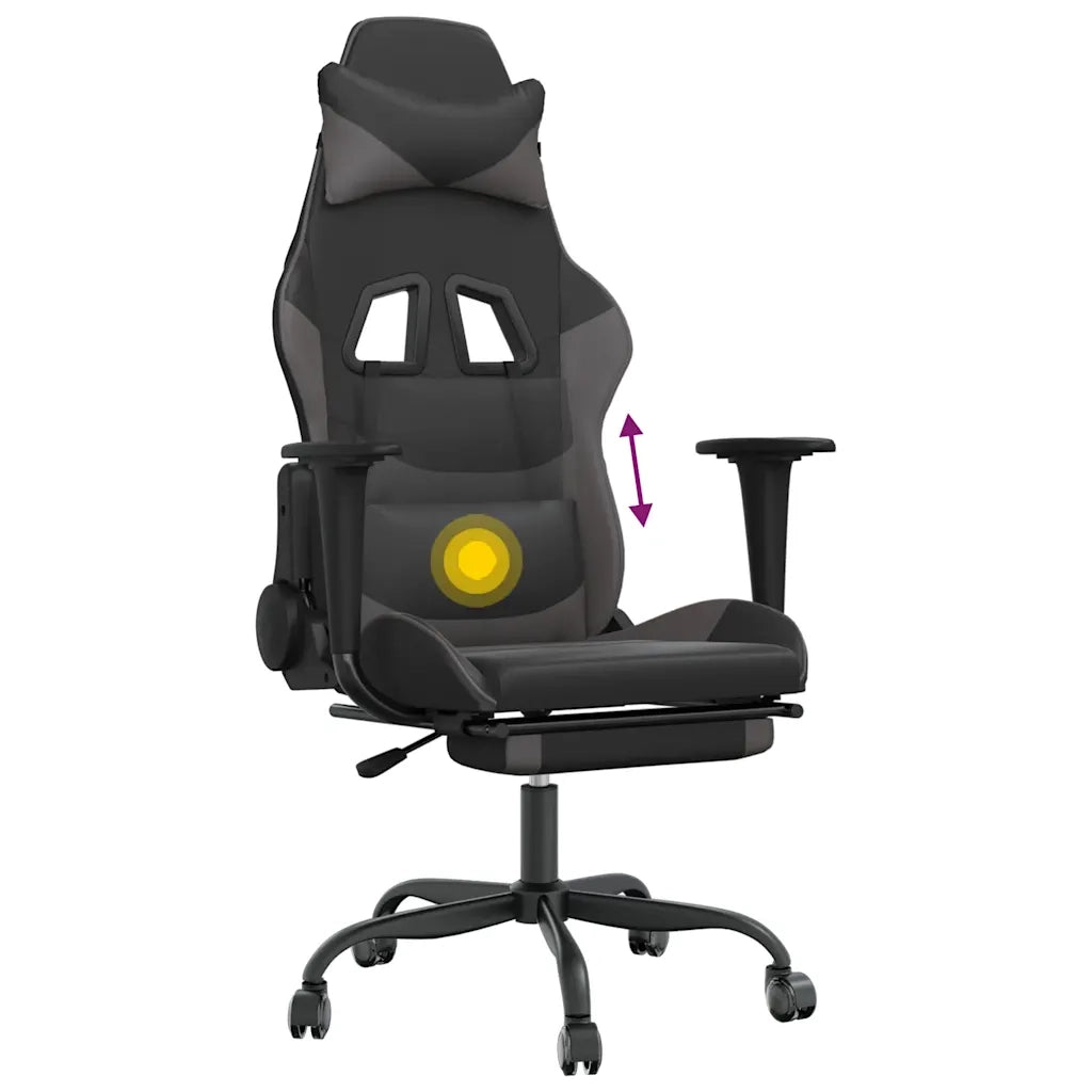 Sedia da Gaming Massaggio Poggiapiedi Nero e Grigio Similpelle cod mxl 62672