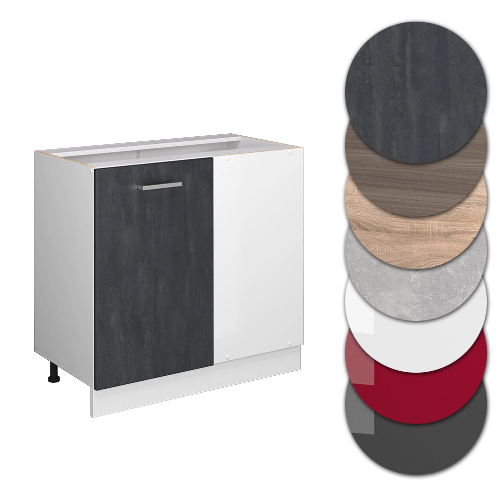 Mobile ad angolo cucina R-Line Calce nera/Bianco 86 cm senza piano di lavoro Vicco
