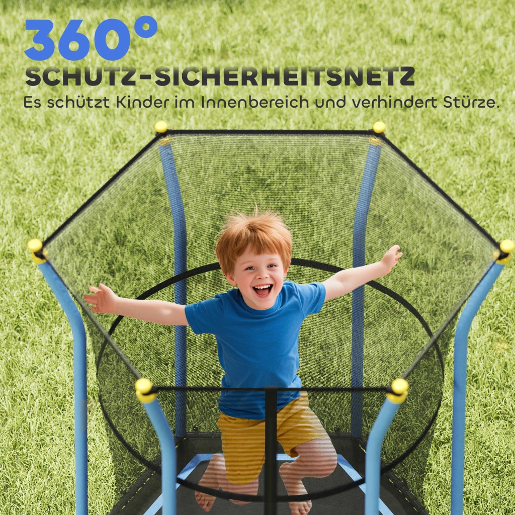 Trampolino per bambini ¨C Xylo ¨C ?163,5 cm con rete di sicurezza, imbottitura, acciaio, portata 50 kg, nero e blu