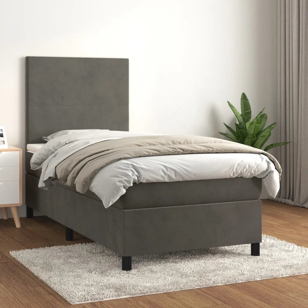 Letto singolo | Letto per adulti | Giroletto a Molle con Materasso Grigio Scuro 90x200 cm Velluto