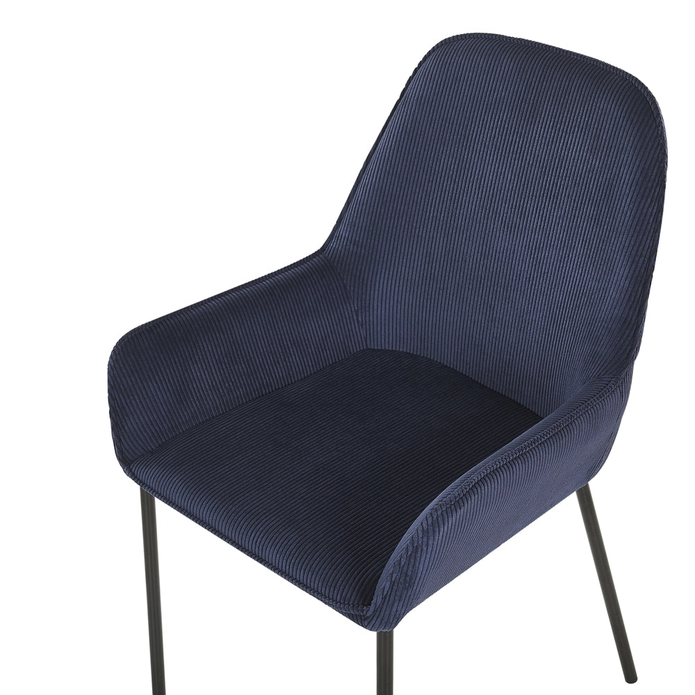 Set di 2 sedie per sala da pranzo Seduta imbottita in tessuto di velluto a coste blu Gambe in metallo Nero Stile moderno