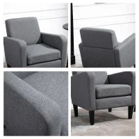 Poltrona Singola, Poltrona Relax, Poltrona Imbottita con Piedini in Legno, Tessuto Effetto Lino, 66 x 72 x 74 cm, Grigio Chiaro