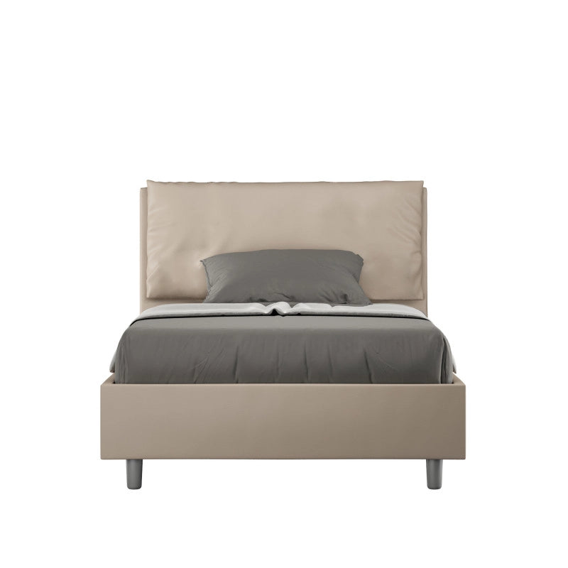 Letto imbottito Piazza e mezzo 120x200 cm Large - Similpelle,Tortora,Contenitore