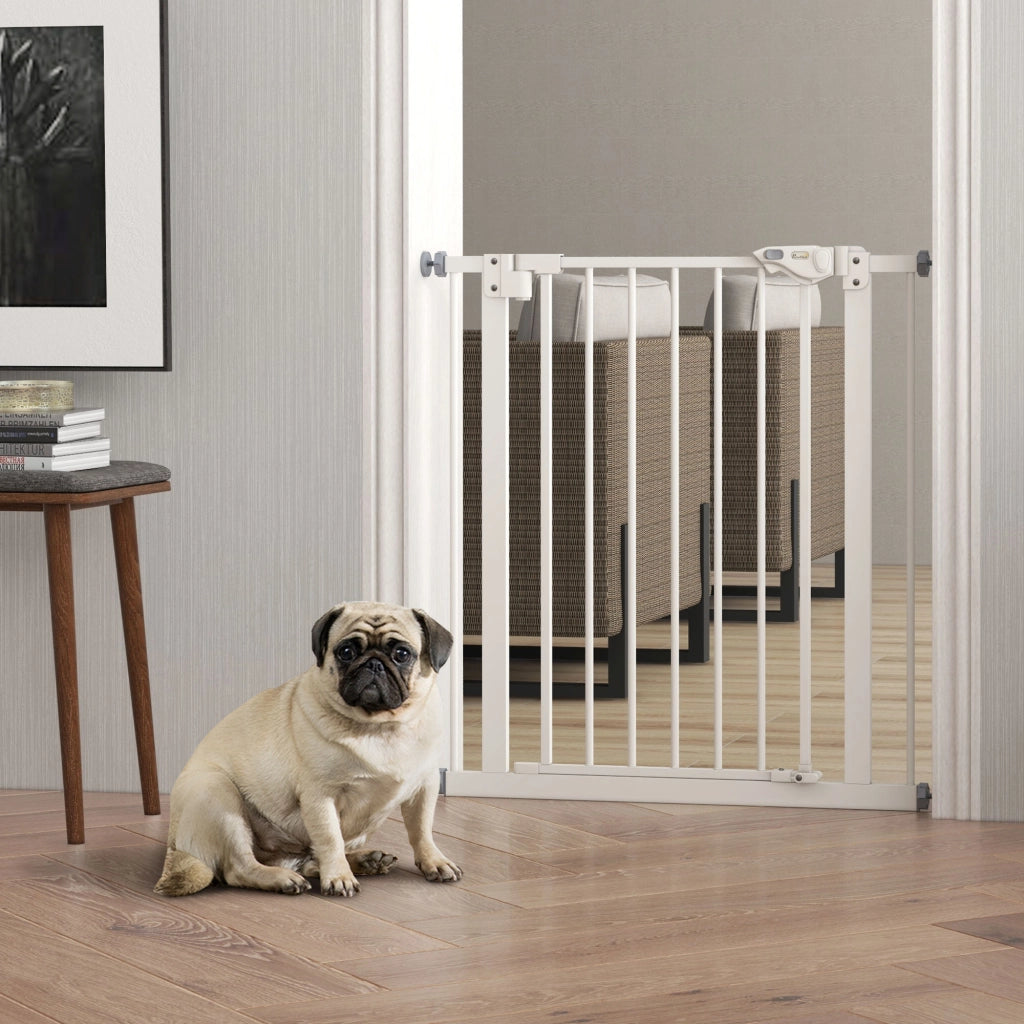 Cancello per cani e animali domestici ¨C Zephmum ¨C Bianco, metallo e plastica, 74-80 cm