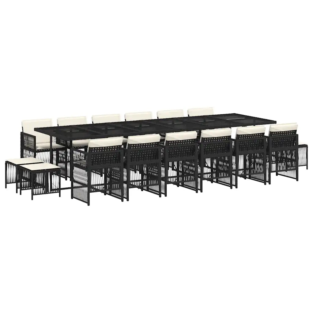 Set da Pranzo da Giardino 17 pz con Cuscini Nero in Polyrattan 3211002