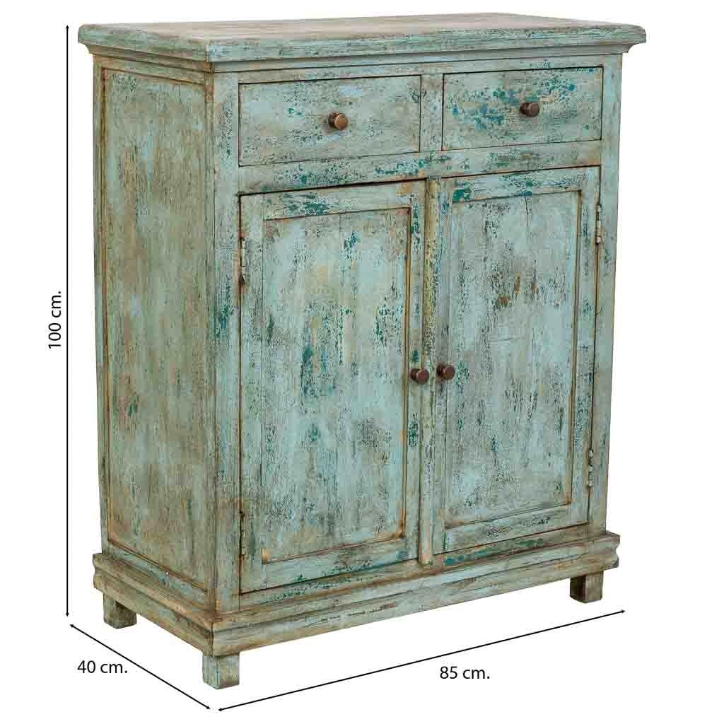 Mobile da ingresso artigianale in legno turchese 85x40x100h cm