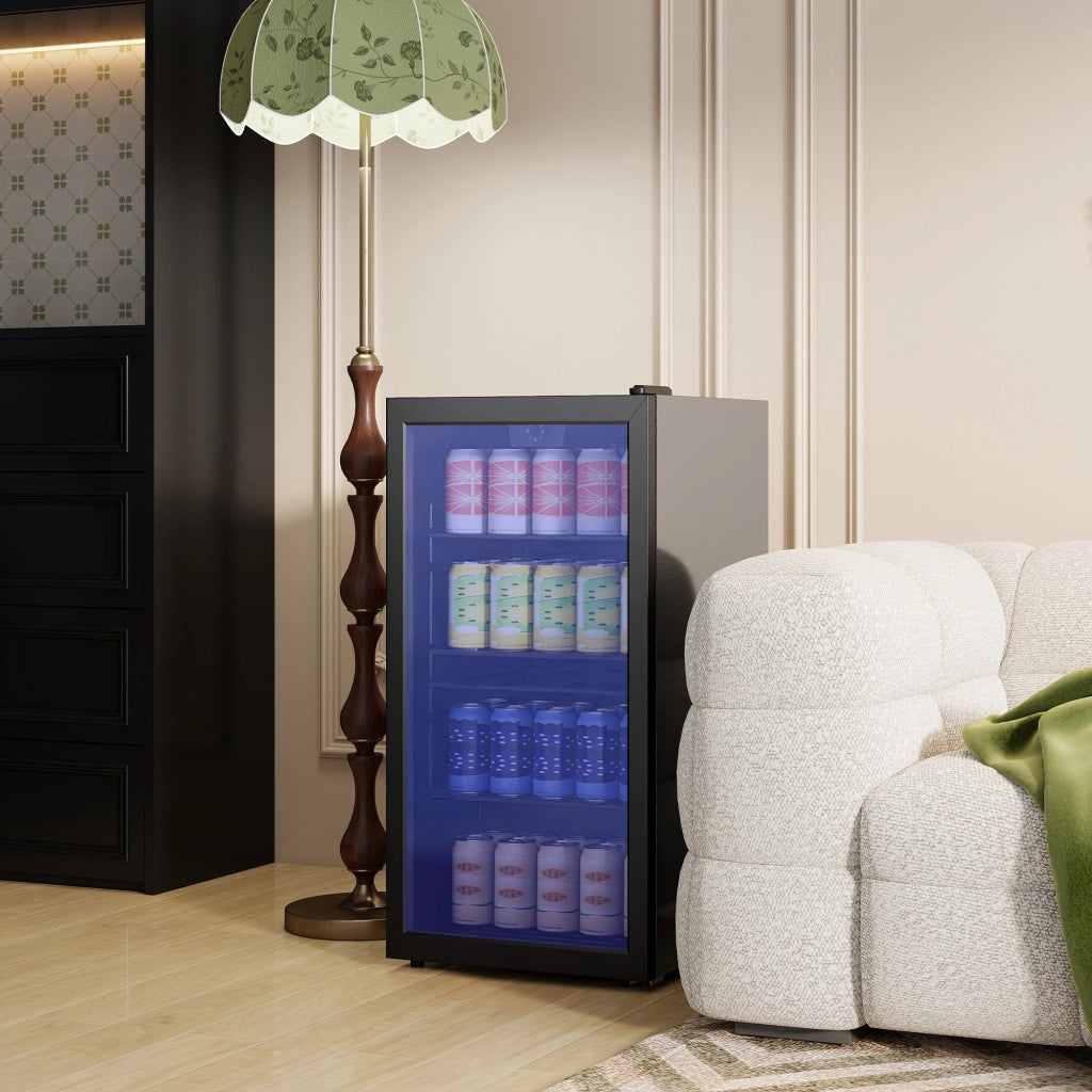 Frigorifero per Bevande 93L ¨C Xylo ¨C 115 Lattine, Porta in Vetro, Ripiani Regolabili, LED, Nero