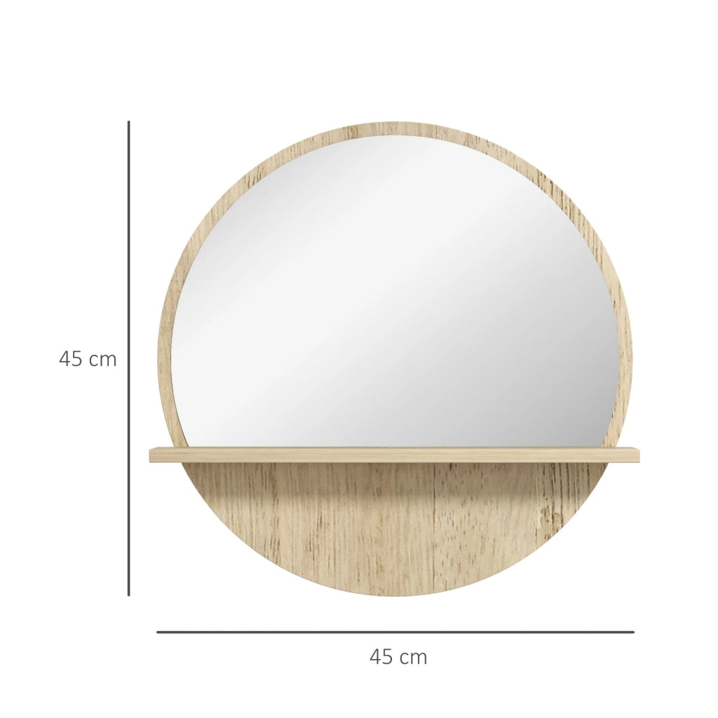 Specchio Bagno Rotondo Ø45x10 cm con Ripiano Portaoggetti in Truciolato