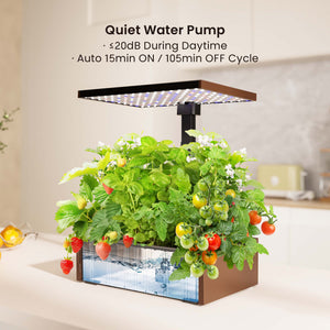 Serra idroponica, set per coltivazione idroponica in casa, con pannello di controllo e LED, serbatoio acqua 9,8 l, altezza regolabile, marrone