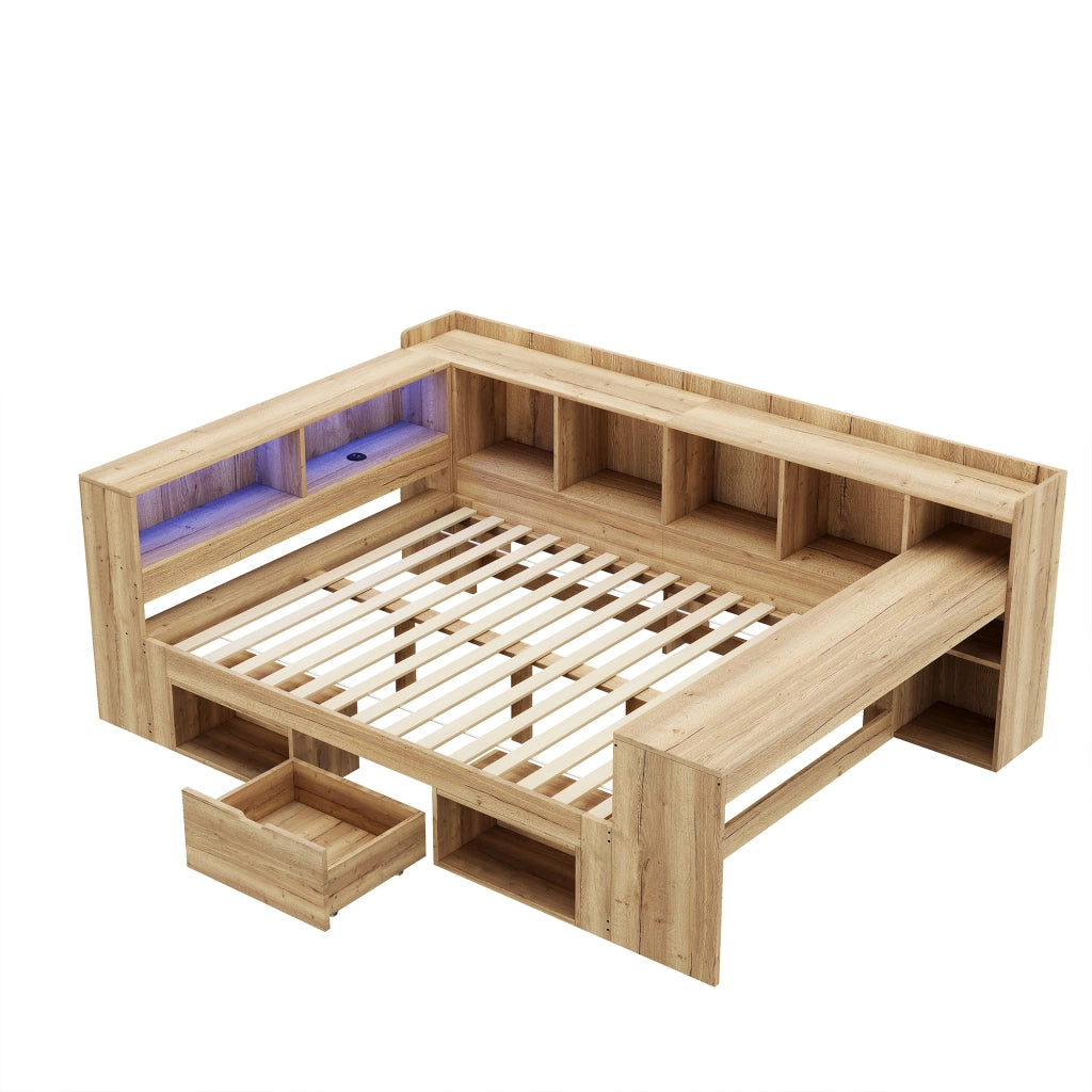Letto Singolo Contenitore in Legno con LED, Cassetti e Scrivania ¨C MINIMAL ¨C 140x200