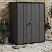 Armadio da esterno Jasper, Mobile outdoor, Mobiletto giardino multiuso, Contenitore per balcone o garage, 140x74 h170 cm, Grigio scuro