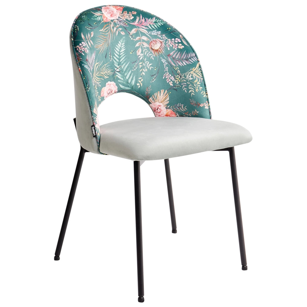 Set di 2 sedie da pranzo tappezzeria in velluto verde motivo floreale gambe nere glamour retrò