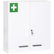 kleankin Armadietto Medicinali a 6 Ripiani con Serratura e 2 Chiavi, in Acciaio, 55x18x60 cm, Bianco