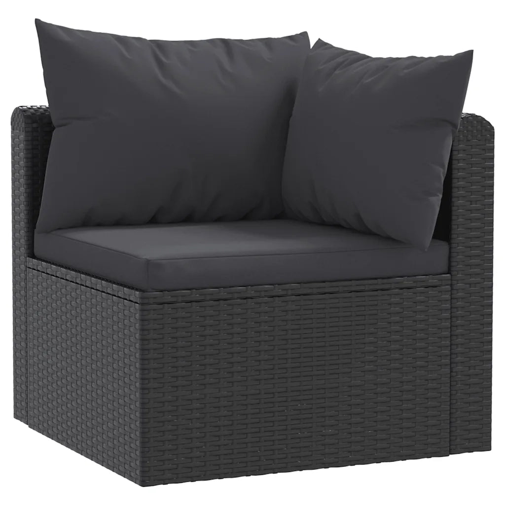 Set Divani da Giardino 3 pz con Cuscini in Polyrattan Nero 46557