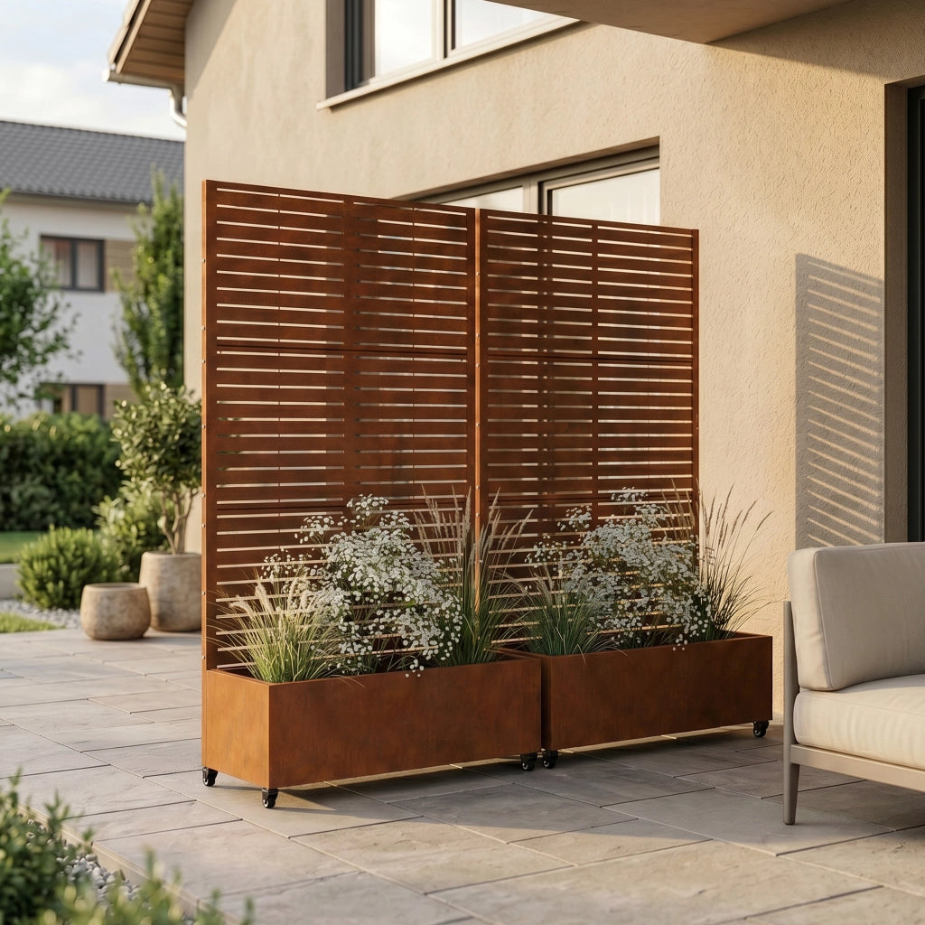 Fioriera con Spalliera Nodepp in Acciaio Corten 190 x 82 x 38 cm - Marrone Ossidato casa.pro