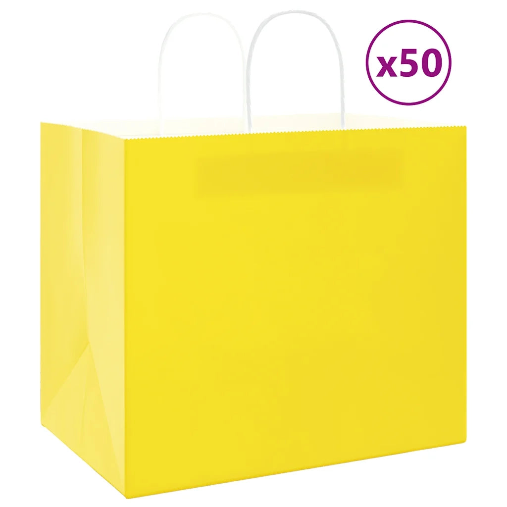 Sacchetti di Carta 50 pz con Manici Gialli 32x22x28 cm