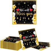 Serviette di Festa 40 pezzi - Natale - Addio - Pensione - Carta - Nero/Dorato - 33x33cm Pieghettata 16,5x16,5cm - Serviette da Festa