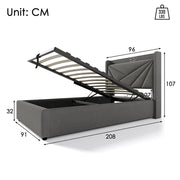 Letto a cassettoni imbottito - Xylo - 90x200 cm - Grigio - Testiera con USB