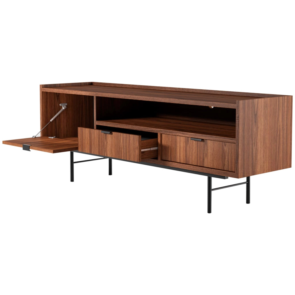 Mobile Porta TV Moderno In Melaminico 1 Anta A Ribalta 2 Cassetti Con Vano A Giorno E Passacavo Per Soggiorno Salotto Zona Living Design Contemporaneo 150 X 40 X 55 Cm Noce