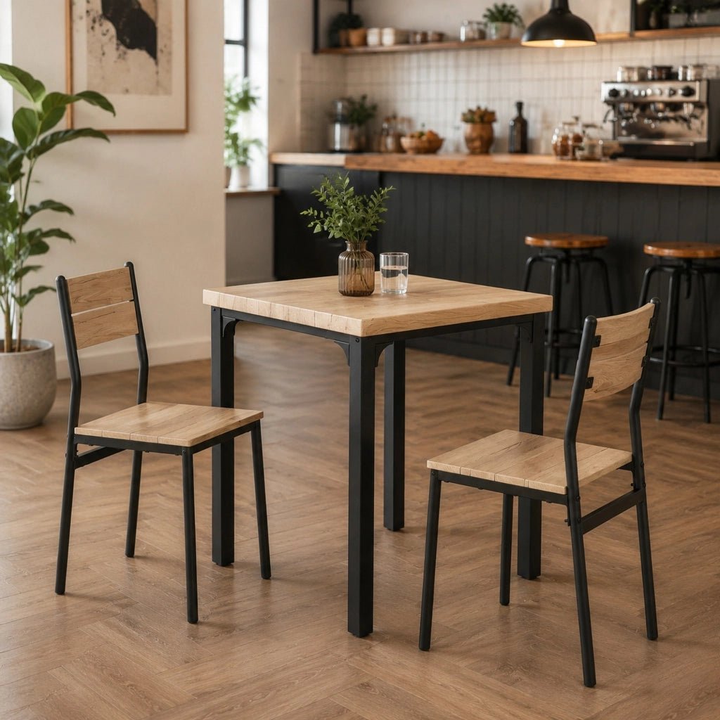 Set tavolo e sedie in stile rustico naturale e nero