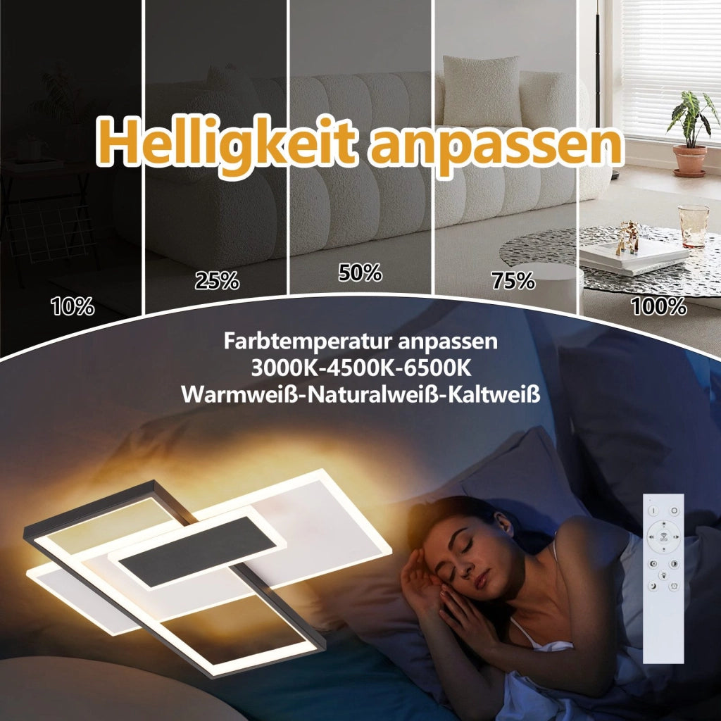ZMH Lampada da soffitto LED 62W nera dimmerabile con telecomando 2 faretti per soggiorno