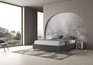 Letto Matrimoniale 160x210 cm con Rete e Contenitore Giroletto con Alzata Comoda Imbottito in Microfibra Azelia Grigio